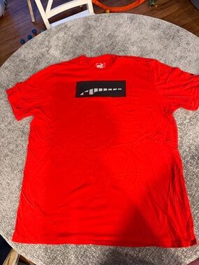 Puma Red Short Sleeve Tee with Black Logo Box Graphic